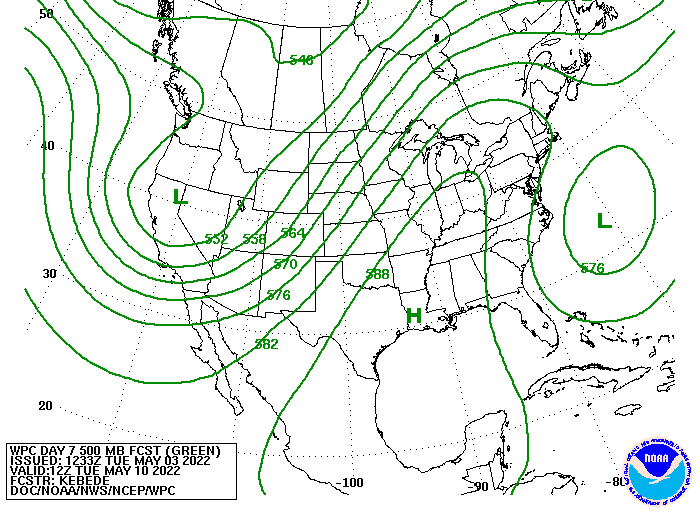 Upper-level Forecast Map for Tuesday, May 10